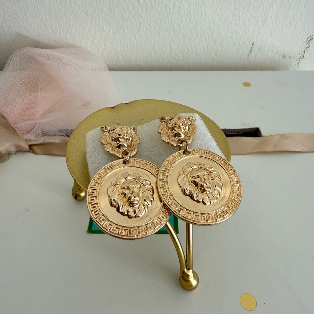 Gold Lion Head Statement Earrings